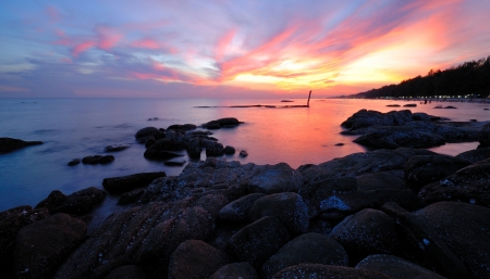 tropical sunset on the beach, Thailandの写真素材