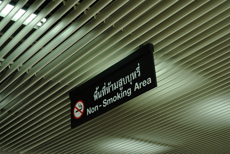 No smoking sign on ceilingの写真素材