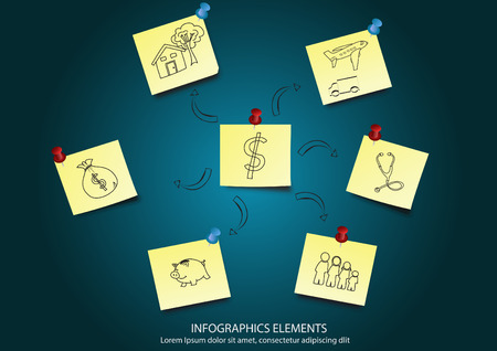 concept infographic template design with sticky notesのイラスト素材