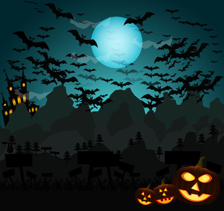 Halloween vector background with moon and batsのイラスト素材
