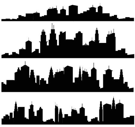 Set of vector cities silhouetteのイラスト素材