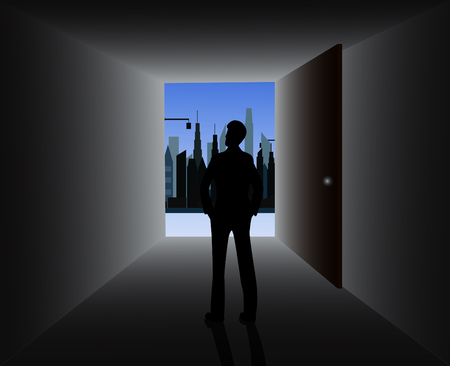 vector a businessman and an open doorのイラスト素材