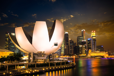 Singapore Skyline and view of Marina Bay at nightのeditorial素材