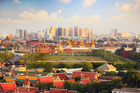 Wat Phra Kaew,Grand palace at twilight in Bangkok, Thailand, Grand palace and Wat phra keaw at sunset and night light, landmarkのeditorial素材