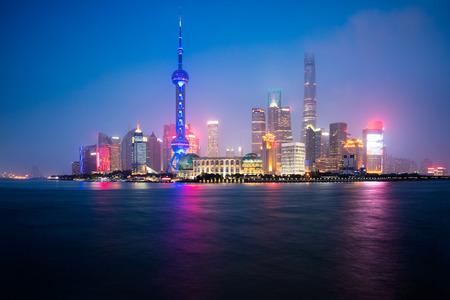 Shanghai skyline in the morning with reflection, Shanghai Chinaのeditorial素材