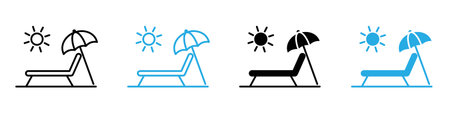 Beach chair with umbrella icon vector logo set collection for web app uiのイラスト素材
