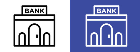 Bank building icon   sign vector outline in black and white colorのイラスト素材