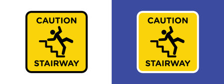 Caution stairway sign logo sign vector outline in black and white colorのイラスト素材