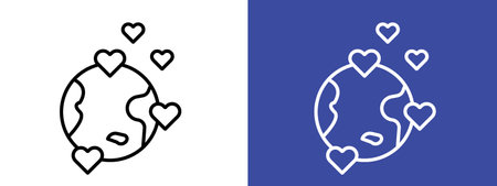 Earth love heart icon logo sign vector outline in black and white colorのイラスト素材