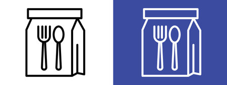 Food delivery paper bag icon logo sign vector outline in black and white colorのイラスト素材