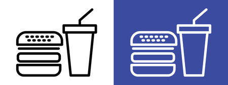 Hamburger and soft drink cup icon logo sign vector outline in black and white colorのイラスト素材