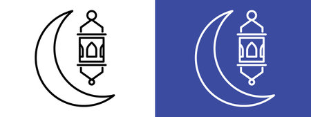 Islamic lantern icon logo sign vector outline in black and white colorのイラスト素材
