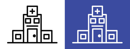 Hospital building icon logo sign vector outline in black and white colorのイラスト素材