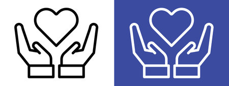 Heart and hands icon logo sign vector outline in black and white colorのイラスト素材