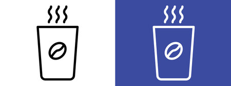 Hot coffee cup icon logo sign vector outline in black and white colorのイラスト素材