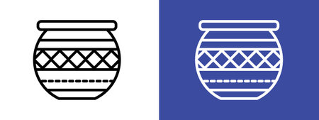 Indian pot icon logo sign vector outline in black and white colorのイラスト素材