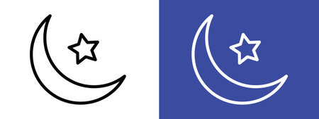 Islam star and crescent icon logo sign vector outline in black and white colorのイラスト素材