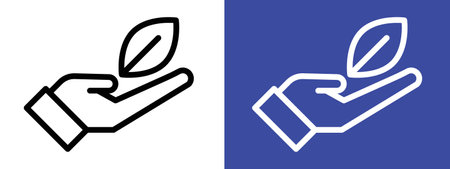 Leaf in hand icon logo sign vector outline in black and white colorのイラスト素材