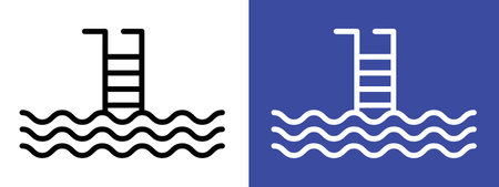 Ladder in swimming pool icon logo sign vector outline in black and white colorのイラスト素材