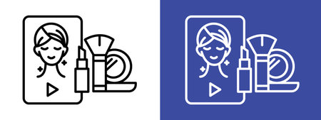 Makeup tutorial video icon logo sign vector outline in black and white colorのイラスト素材