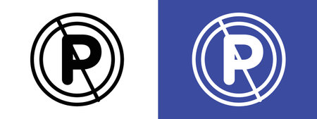 No parking sign logo sign vector outline in black and white colorのイラスト素材