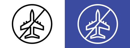 No plane sign logo sign vector outline in black and white colorのイラスト素材