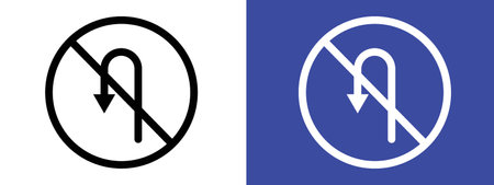 No u turn road sign logo sign vector outline in black and white colorのイラスト素材