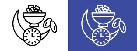 Ramadan iftar icon logo sign vector outline in black and white colorのイラスト素材