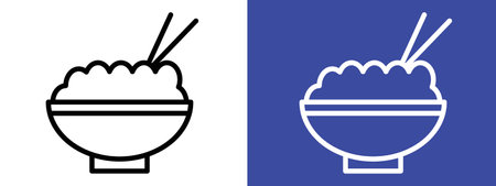 Rice bowl icon logo sign vector outline in black and white colorのイラスト素材