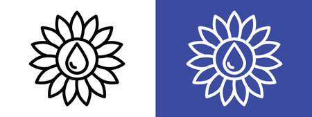 Sunflower oil icon logo sign vector outline in black and white colorのイラスト素材