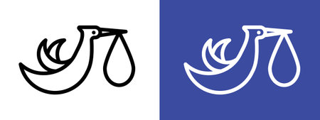 Stork with baby icon logo sign vector outline in black and white colorのイラスト素材