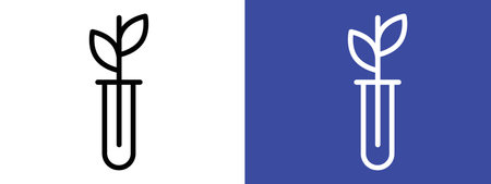 Test tube with plant icon logo sign vector outline in black and white colorのイラスト素材