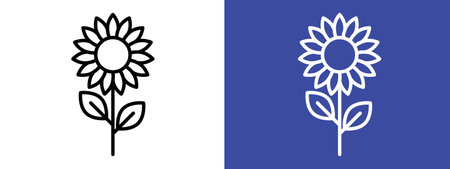 Sunflower icon logo sign vector outline in black and white colorのイラスト素材