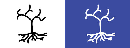 Tree with roots and leaves icon logo sign vector outline in black and white colorのイラスト素材