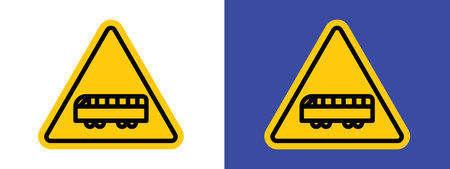 Tramway caution traffic sign logo sign vector outline in black and white colorのイラスト素材