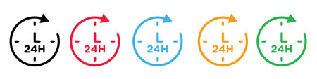 24 Hour time icon logo sign vector outline in black and white colorのイラスト素材