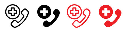 Ambulance call icon logo sign vector outline in black and white colorのイラスト素材