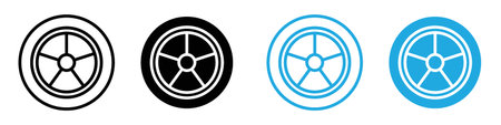 Car wheel icon logo sign vector outline in black and white colorのイラスト素材