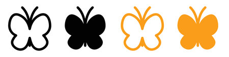 Butterfly icon logo sign vector outline in black and white colorのイラスト素材