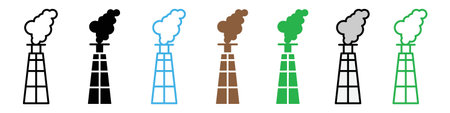 Chimney smoke icon logo sign vector outline in black and white colorのイラスト素材