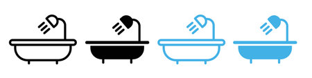Bathtub icon logo sign vector outline in black and white colorのイラスト素材