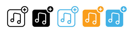 Add music icon logo sign vector outline in black and white colorのイラスト素材