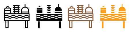 Catering buffet icon logo sign vector outline in black and white colorのイラスト素材
