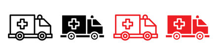 Ambulance icon logo sign vector outline in black and white colorのイラスト素材