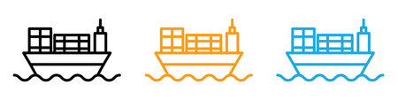 Cargo ship icon logo sign vector outline in black and white colorのイラスト素材
