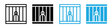Criminal behind bars icon logo sign vector outline in black and white colorのイラスト素材