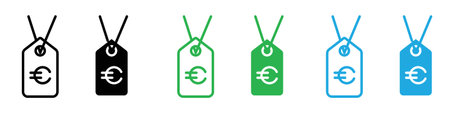 Euro tag icon logo sign vector outline in black and white colorのイラスト素材