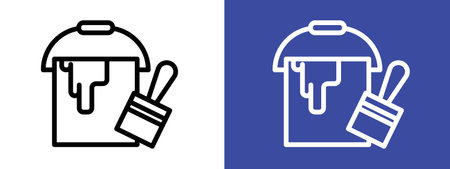 Paint bucket and paint brush icon logo sign vector outline in black and white colorのイラスト素材