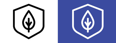 Shield with leafs icon logo sign vector outline in black and white colorのイラスト素材