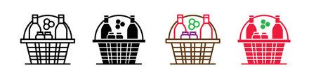 Christmas gift basket icon logo sign vector outline in black and white colorのイラスト素材